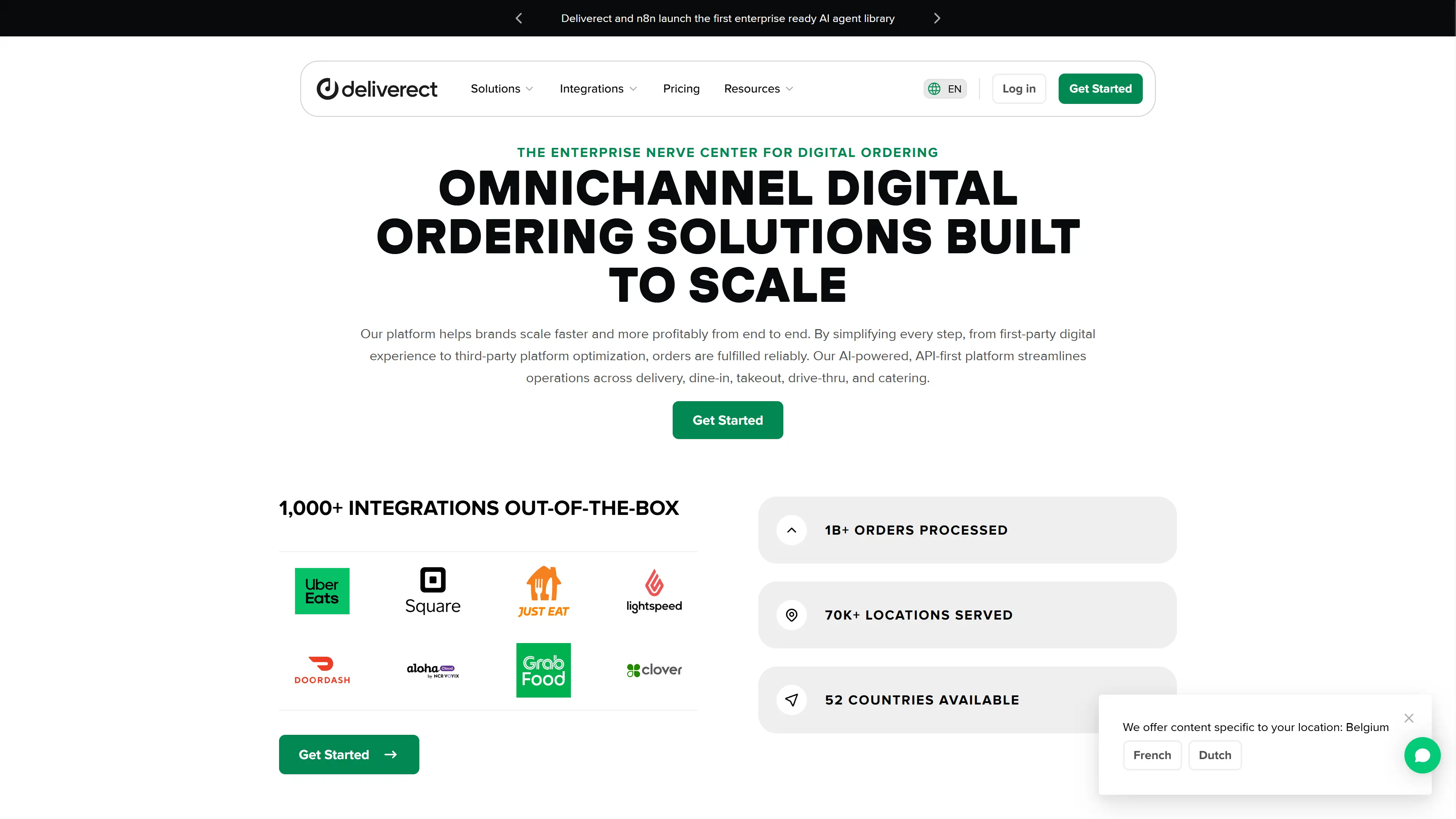 Screenshot of Deliverect Marketing website